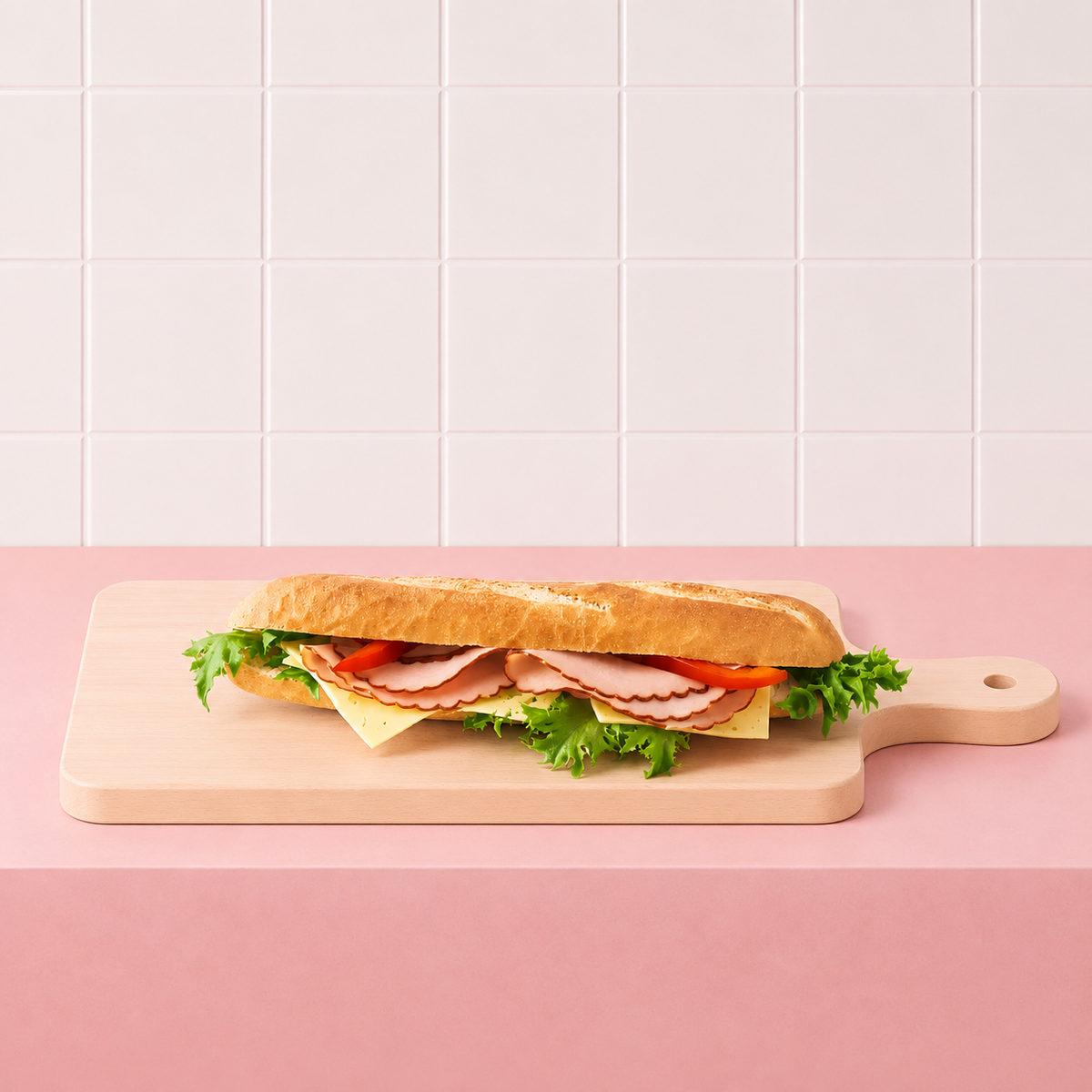 Baguette med ost och skinka