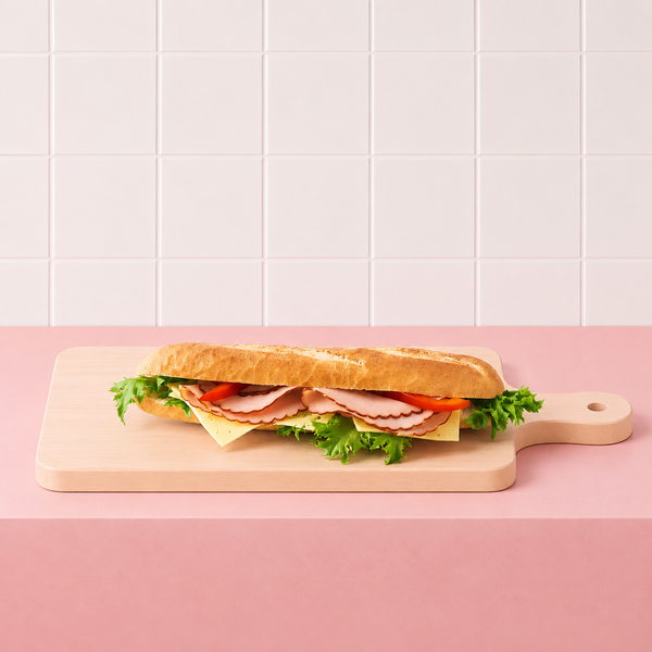 Baguette med ost och skinka